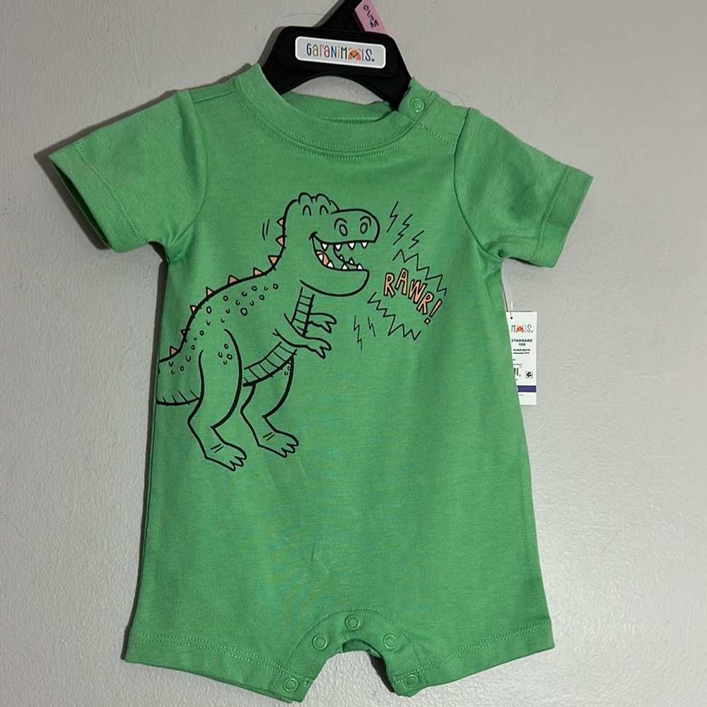 💚5 Granimals Green Dinosaur Baby Romper size 0-3 M